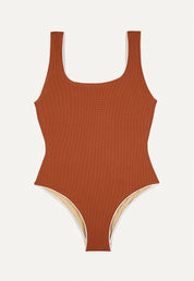 Swimsuit "Zephyr" in chestnut brown pique